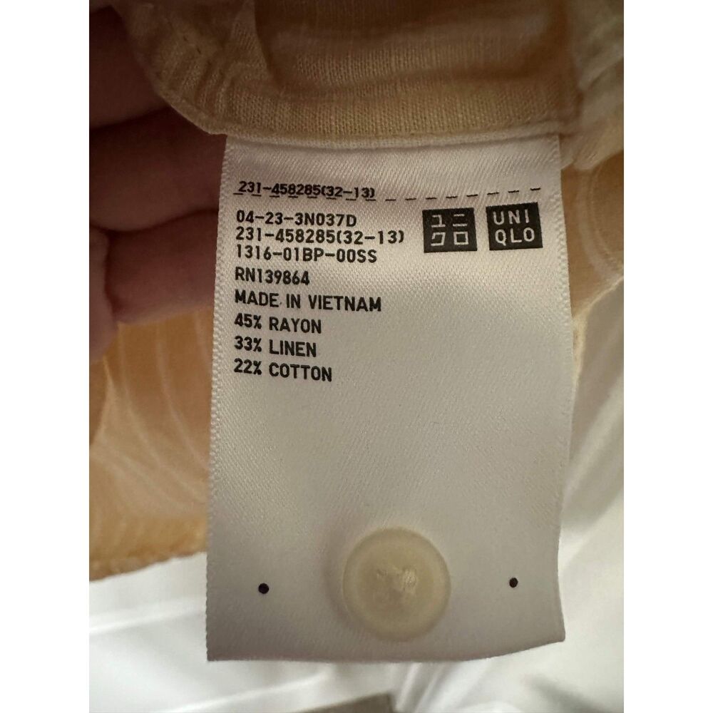UNIQLO Linen Blend Striped Blouse Beige Band Collar Long Sleeve Women's Small - Picture 6 of 7